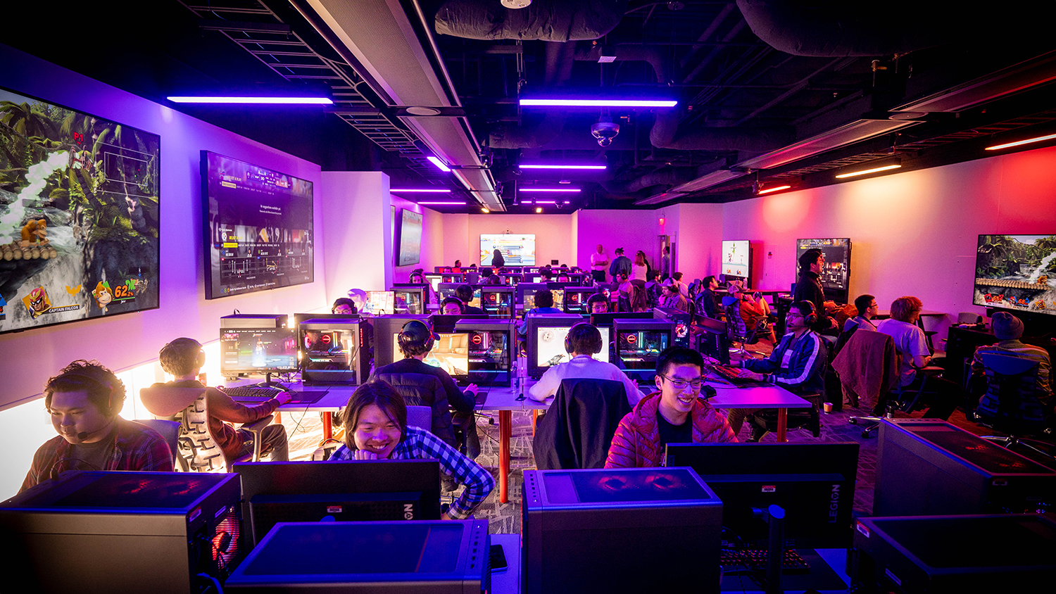 Students experience the new NC State Gaming and Esports Lab at Hunt Library during the 2024 open house.