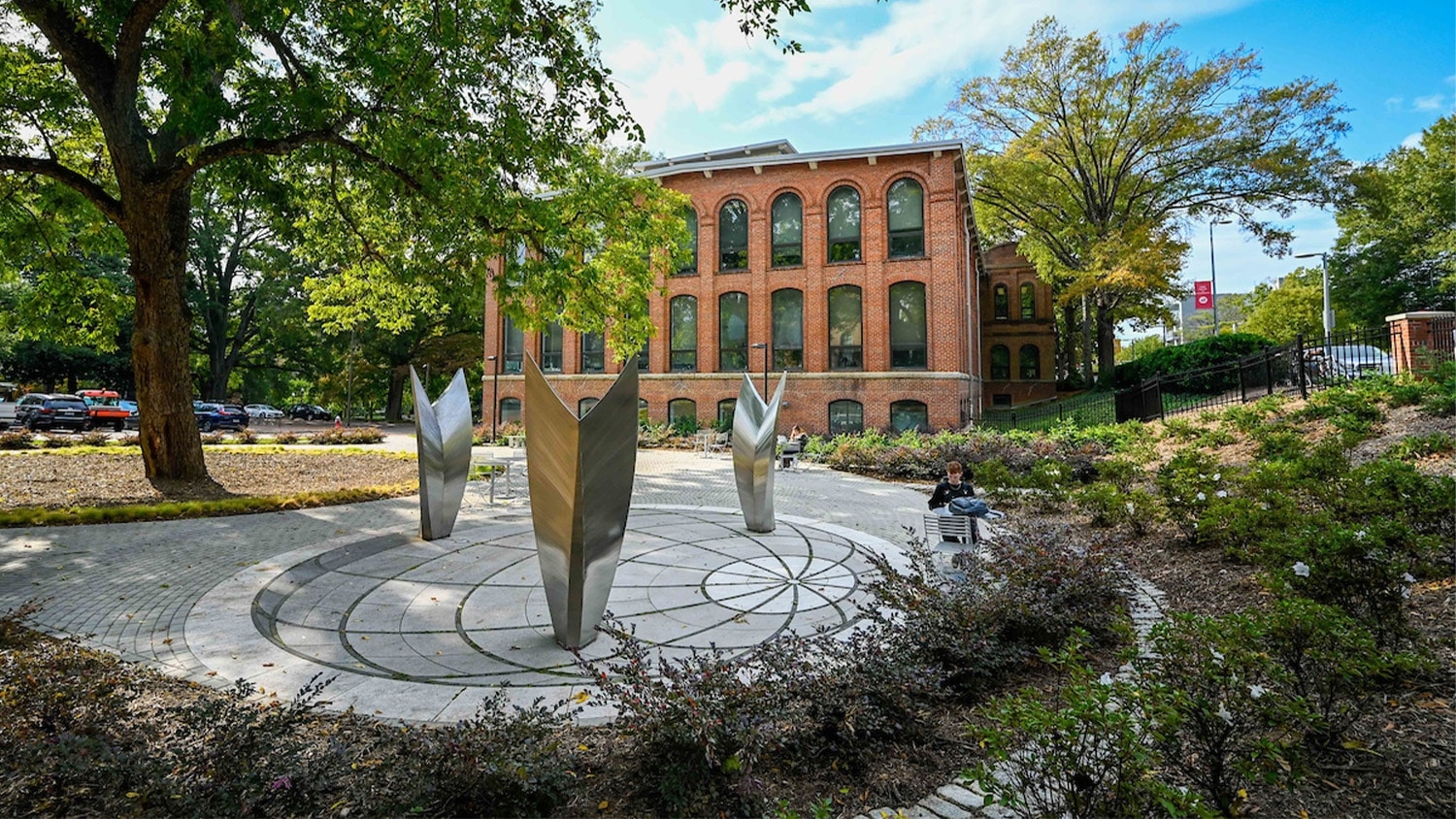 NC State's Global Courtyard includes an art installation that resembles a globe
