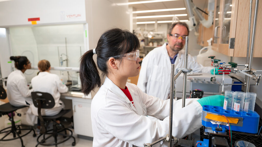 Dr. Detlef Knappe works with graduate and post doc students in his lab on Centennial campus.