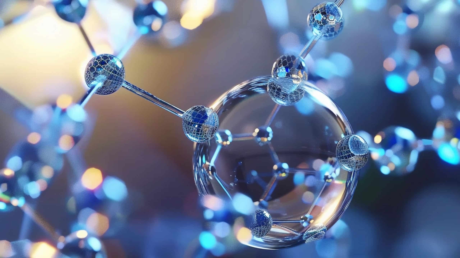 An AI-generated image depicting the intricacies of nanotechnology with clear and spherical molecules.