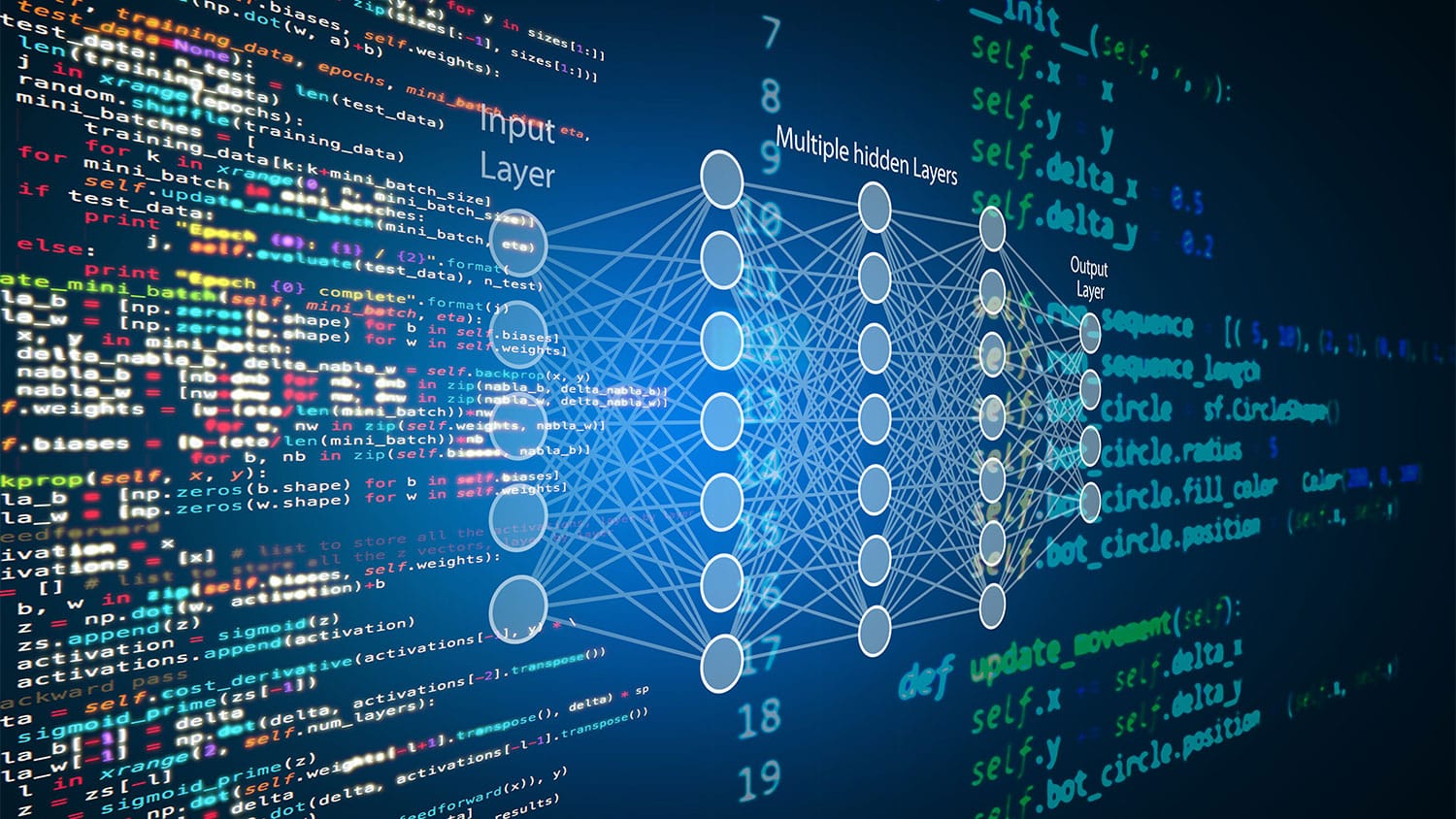 Stock image of a highly enmeshed neural network of data points connected in an elaborate grid.