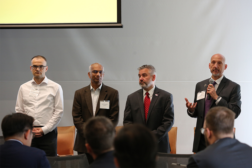 From left: Ola Harrysson with CAMAL, Iqbal Husain with FREEDM, Ismail Guvenc with AERPAW and Fred Kish with CLAWS.