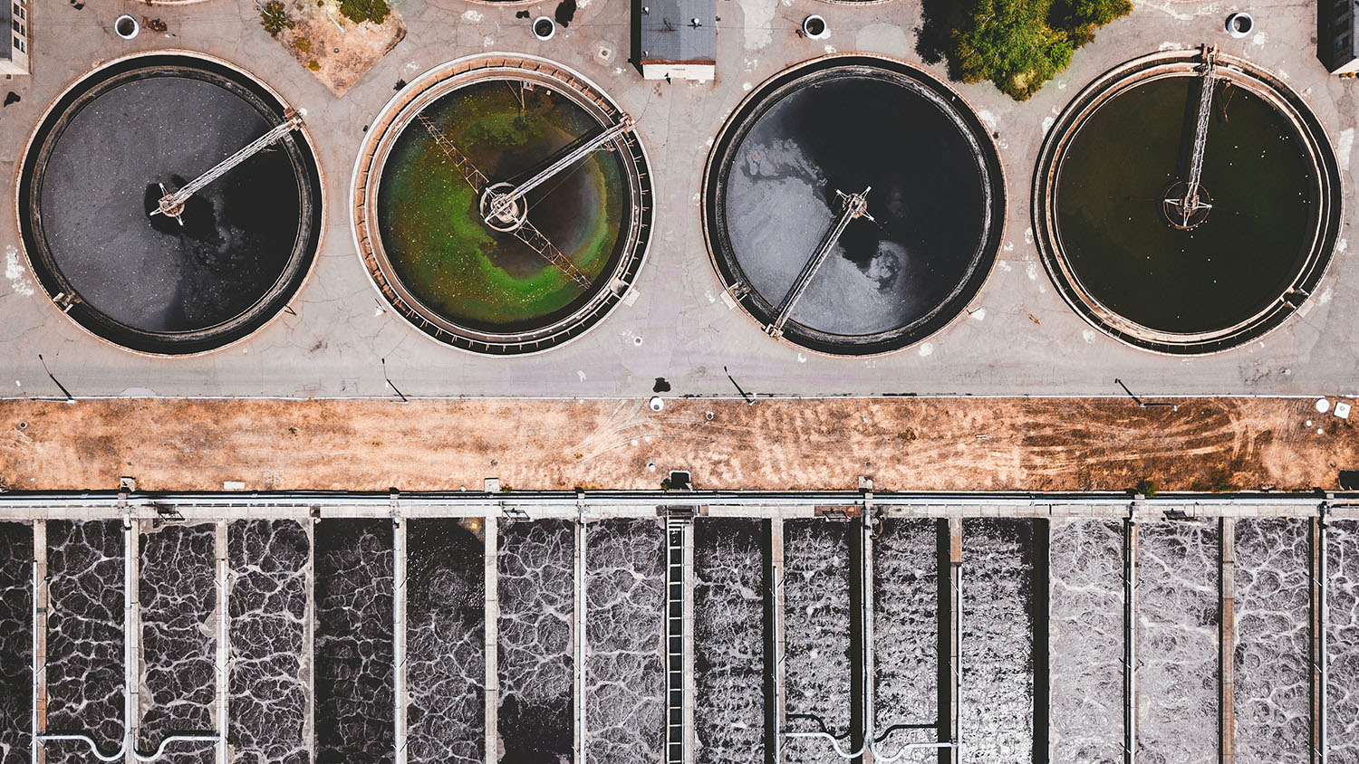 aerial view of a wastewater treatment plant