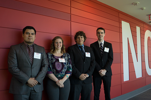 Engineering students, from left, Josh Giron, Morgan Kaman, Mattia Muller and Kyle Vey created a discreet way to help women remember to take their birth control pill.