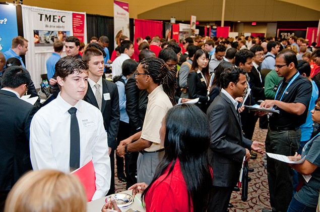 large crowd of students at Engineering Career Fair
