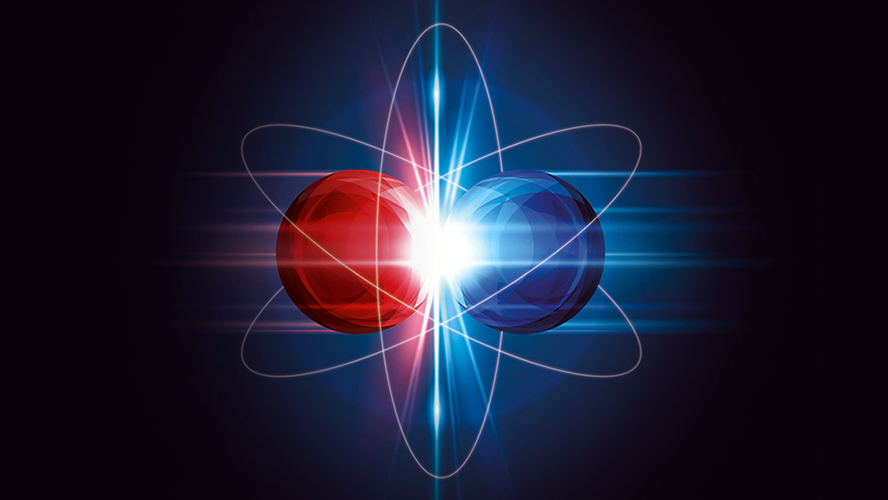 an artist rendering of two atoms colliding