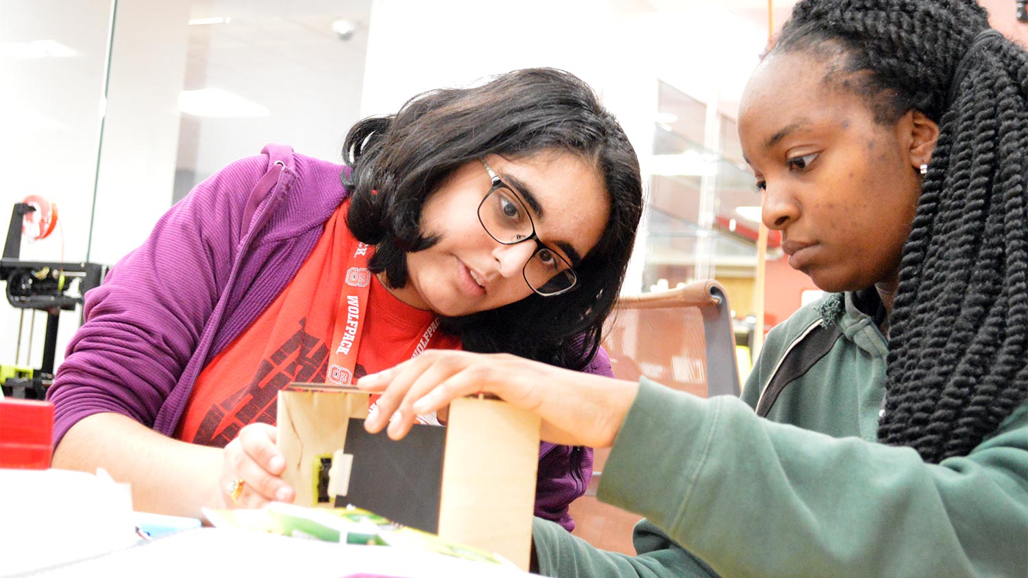 Students build a prototype of their sustainability solution during NC State's Make-a-thon.