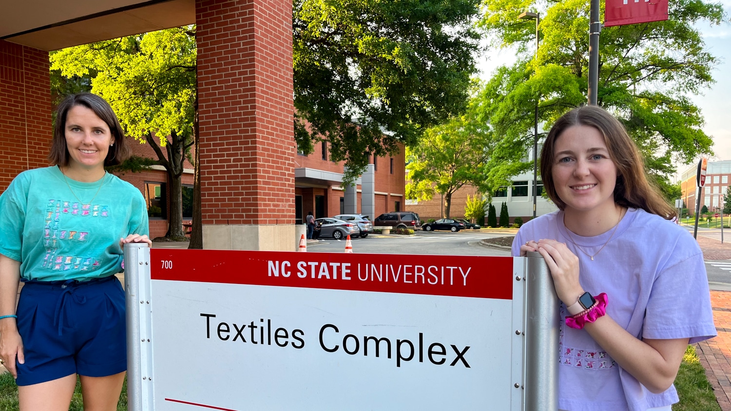 Emily Potok (left) and Laura Potok (right) at the Wilson College of Textiles campus.