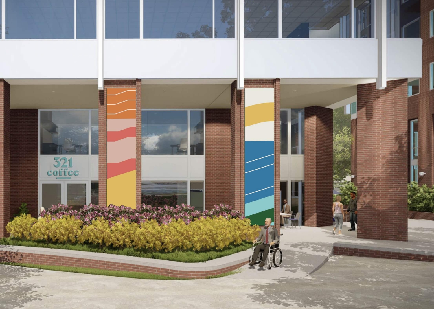 Concept rendering of the new 321 cafe on Centennial Campus