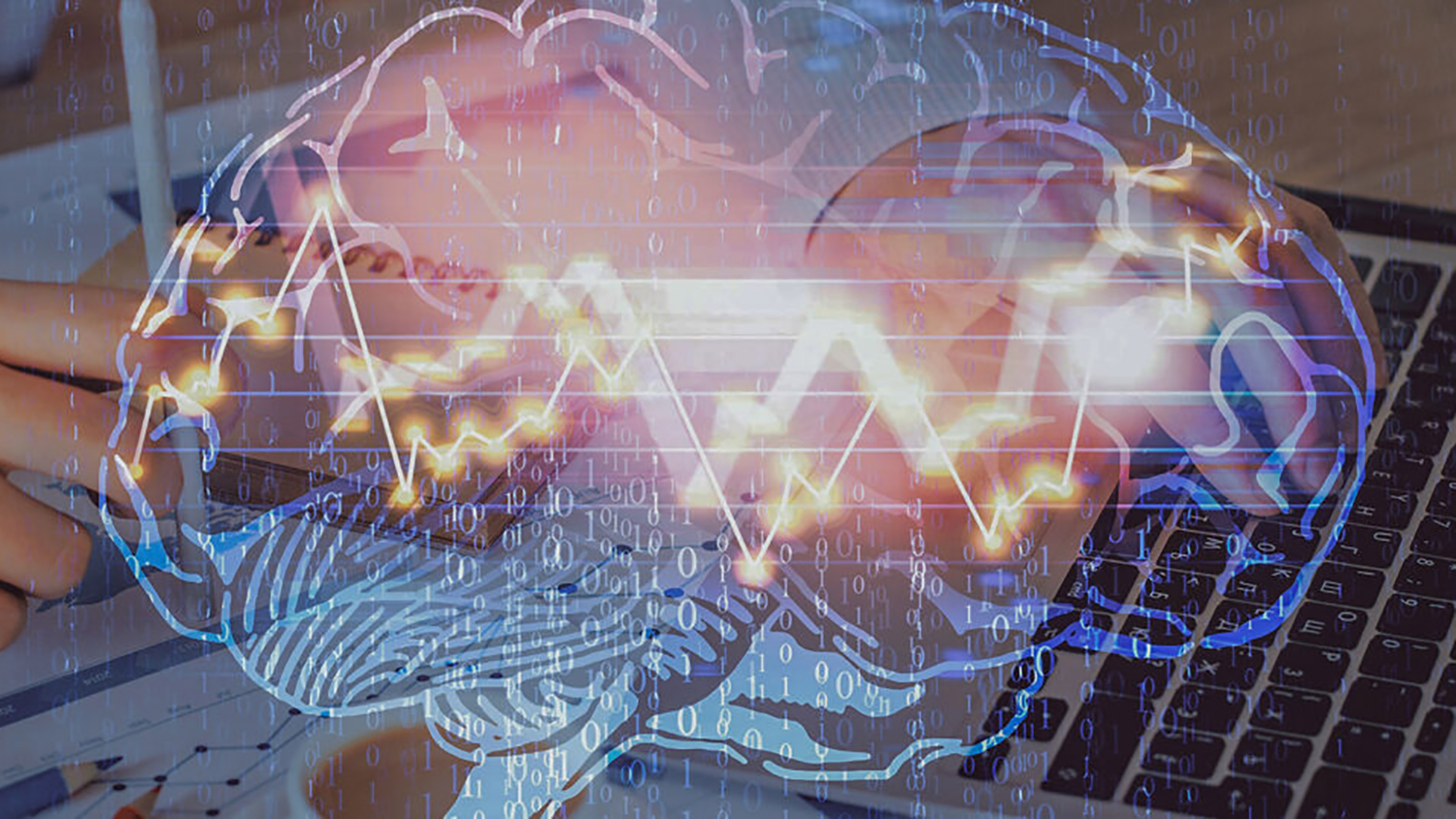 Stock photo of an electronic brain with points of light illustrating neural pathways.