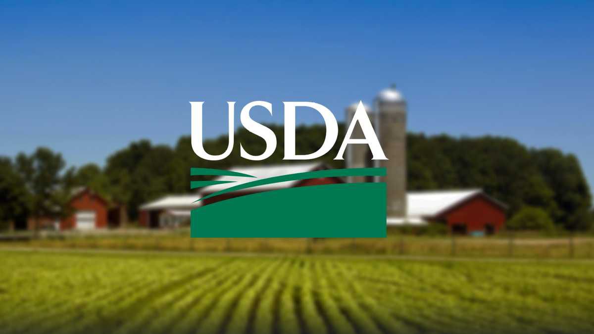 USDA logo in front of a picture of a farm