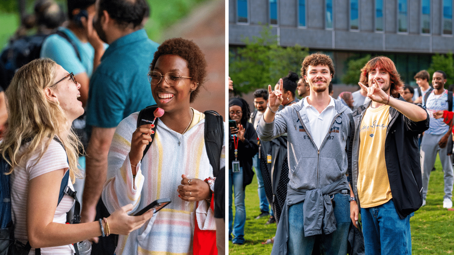 Students celebrating on a college campus